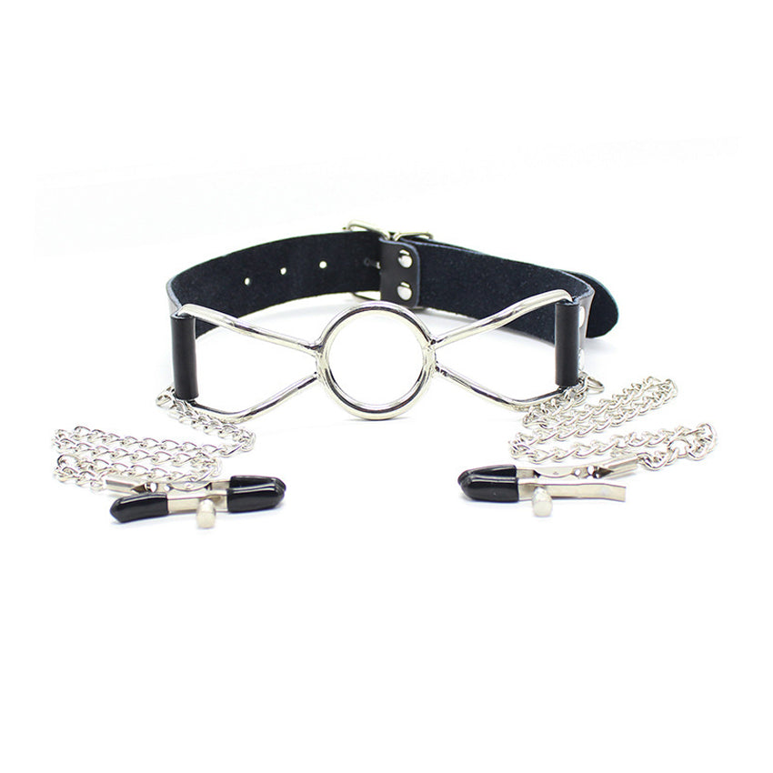 Role-Play Clamp Set with Chain & Adjustable Mouth Restraint