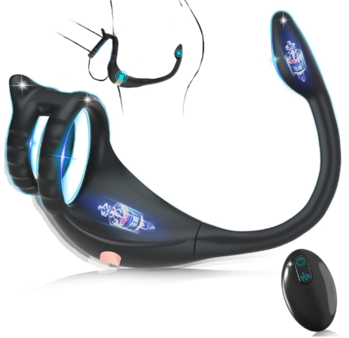 3 in 1 Penis Cock Ring with Multi Stimulations Butt Plug - detail view