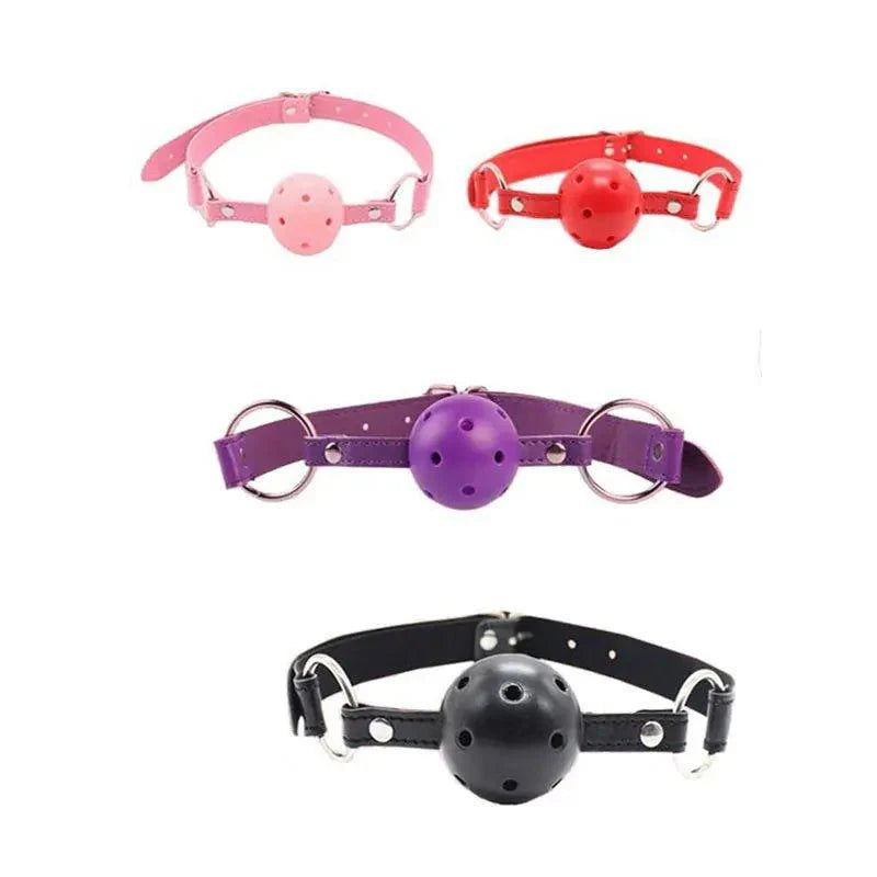 4 Colors Faux Leather Mouth Gag Adjustable Plastic Ball - additional view
