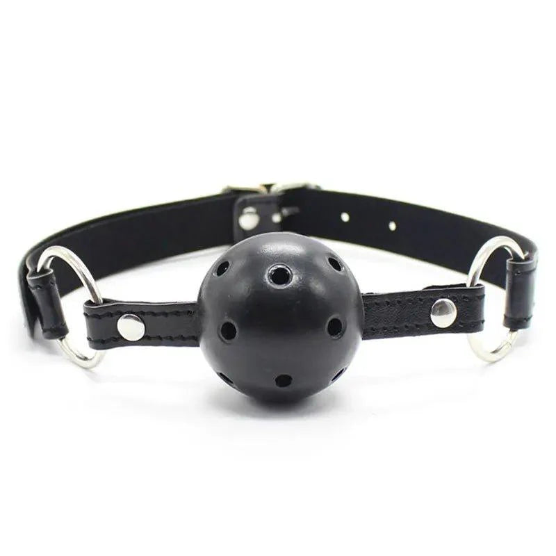4 Colors Faux Leather Mouth Gag Adjustable Plastic Ball - extra detail view