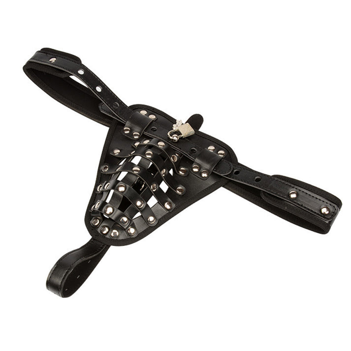 Lockable Leather Chastity Pouch with Strap — view 3