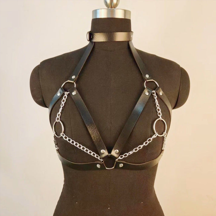 Premium Leather Harness with Silver Chain Detail — view 4
