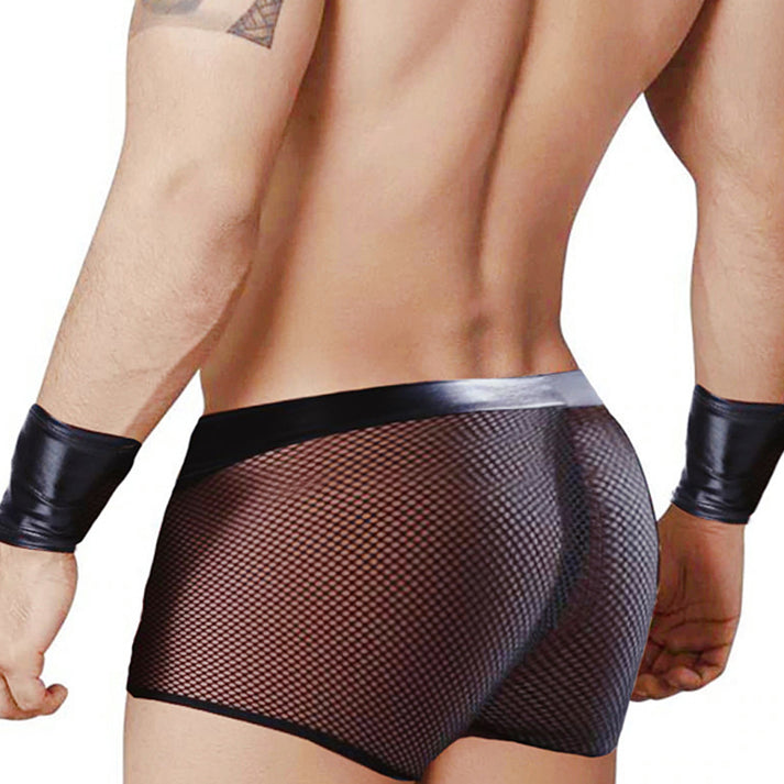 Black Patent Leather Men's Police Themed Short Bottoms, Polyester Role Play Outfit For Adult Male Costume Parties — view 3