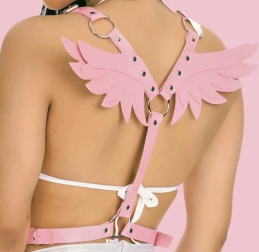 Wearing Wings Harness Queen Training Bondage Strap - detail view