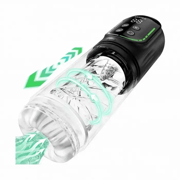 Automatic male masturbator cup with thrusting, rotating and suction functions