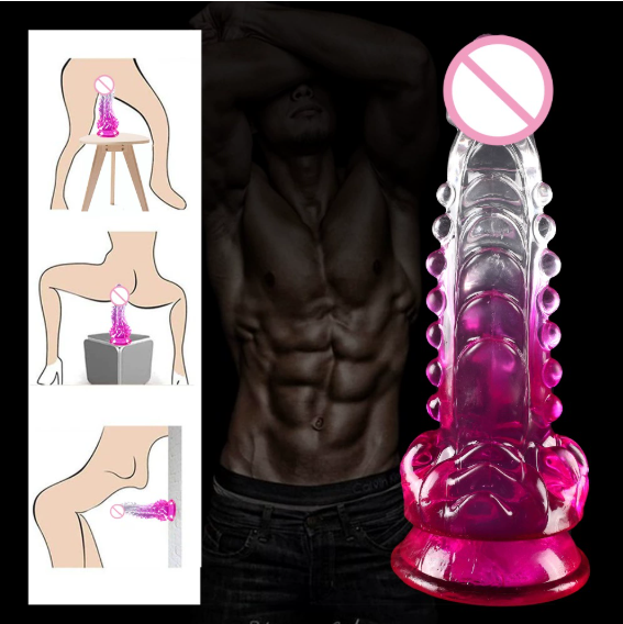 Transparent gradient color soft spiny suction cup shaped dildo