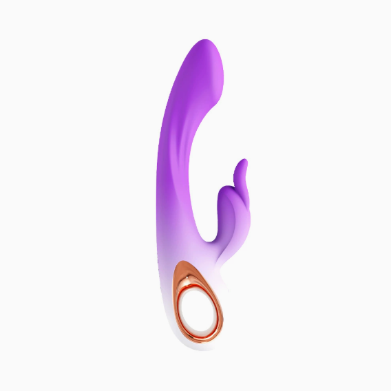 Soft double-ended rabbit vibrator with curved G-spot end and clitoral ears