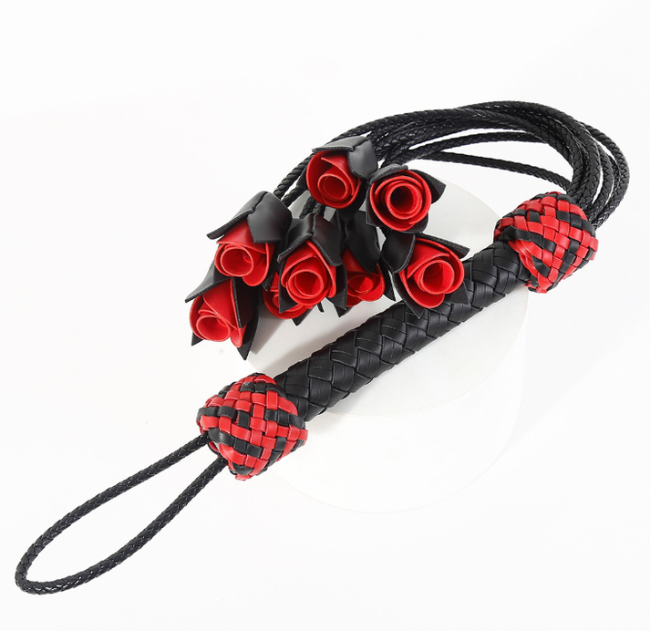 Rose-handled leather whip