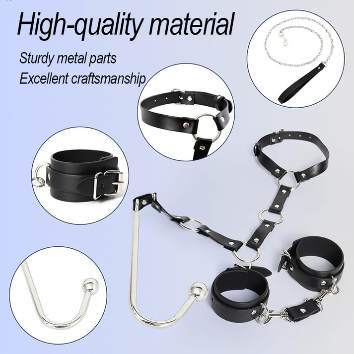 Adjustable PU Leather Collar & Chain Set — view 6