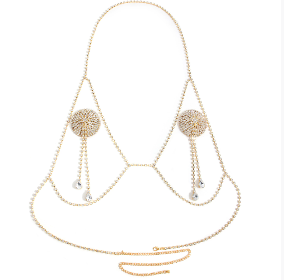 Rhinestone bra chain and nipple sticker jewellery