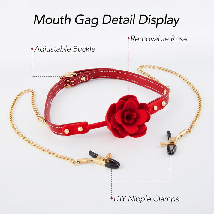 SM silicone solid rose mouth balls and Nipple clamps — view 3