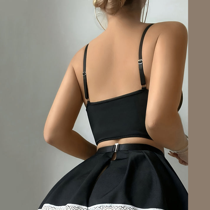 Maid Themed Costume Set With Lace Trim & Tie Strap Apron for Adult Role-Playing Themed Party — view 4