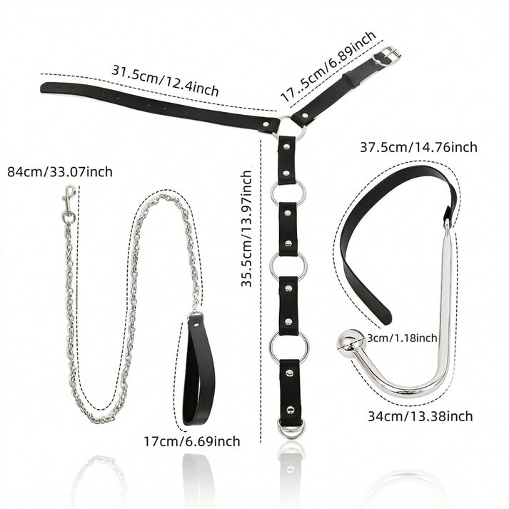Adjustable PU Leather Collar & Chain Set — view 4