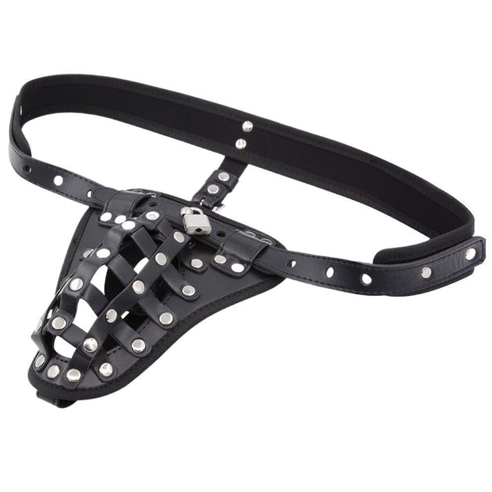 Lockable Leather Chastity Pouch with Strap — view 6