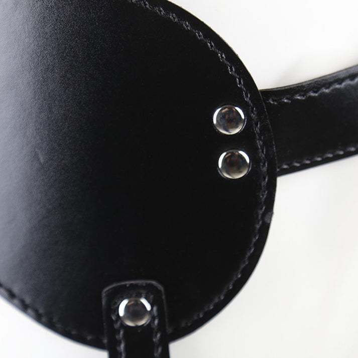 Black Leather Soft Ball Gag & Blindfold Set — view 4