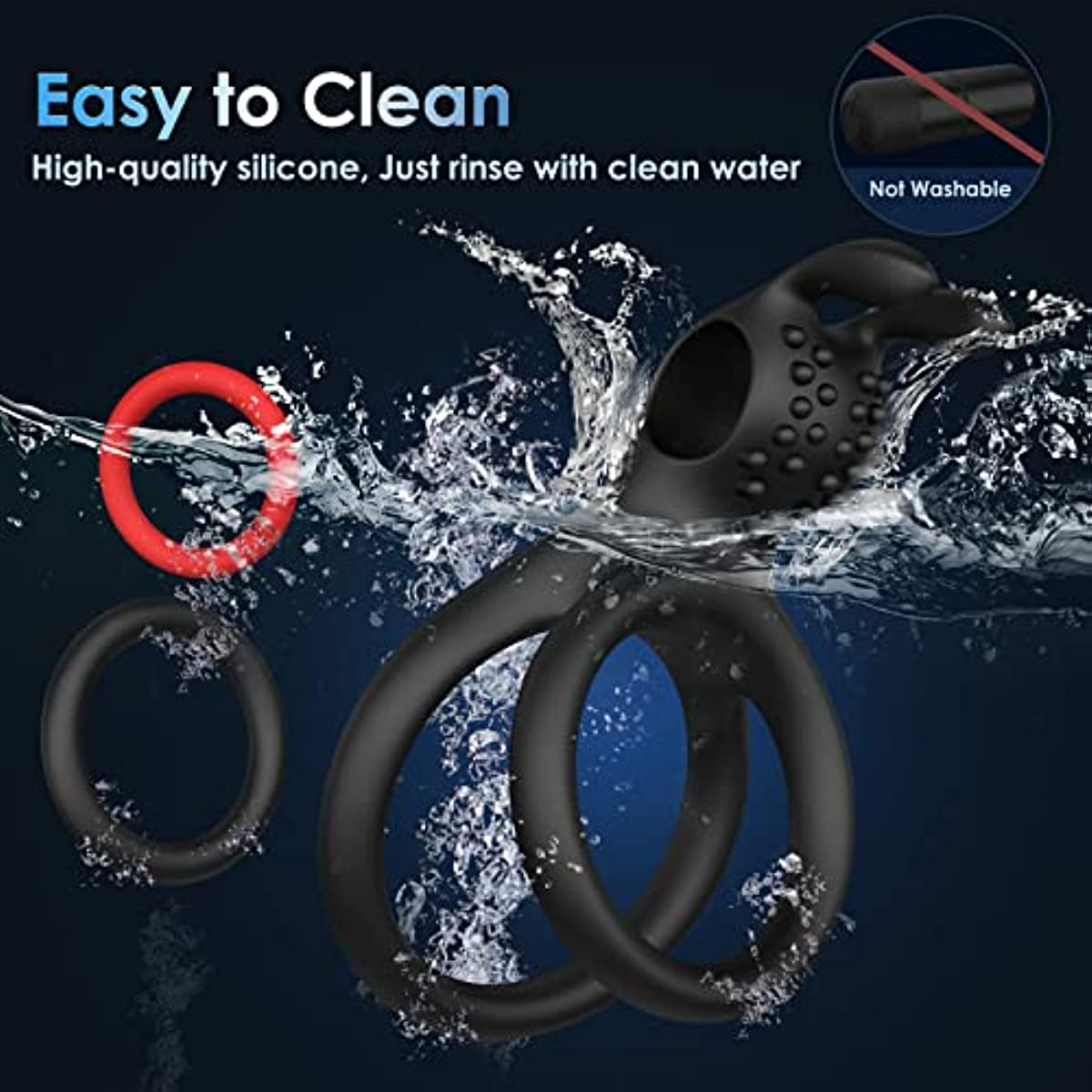 7 Different Sizes Soft Silicone Penis Ring with Vibration - gallery image