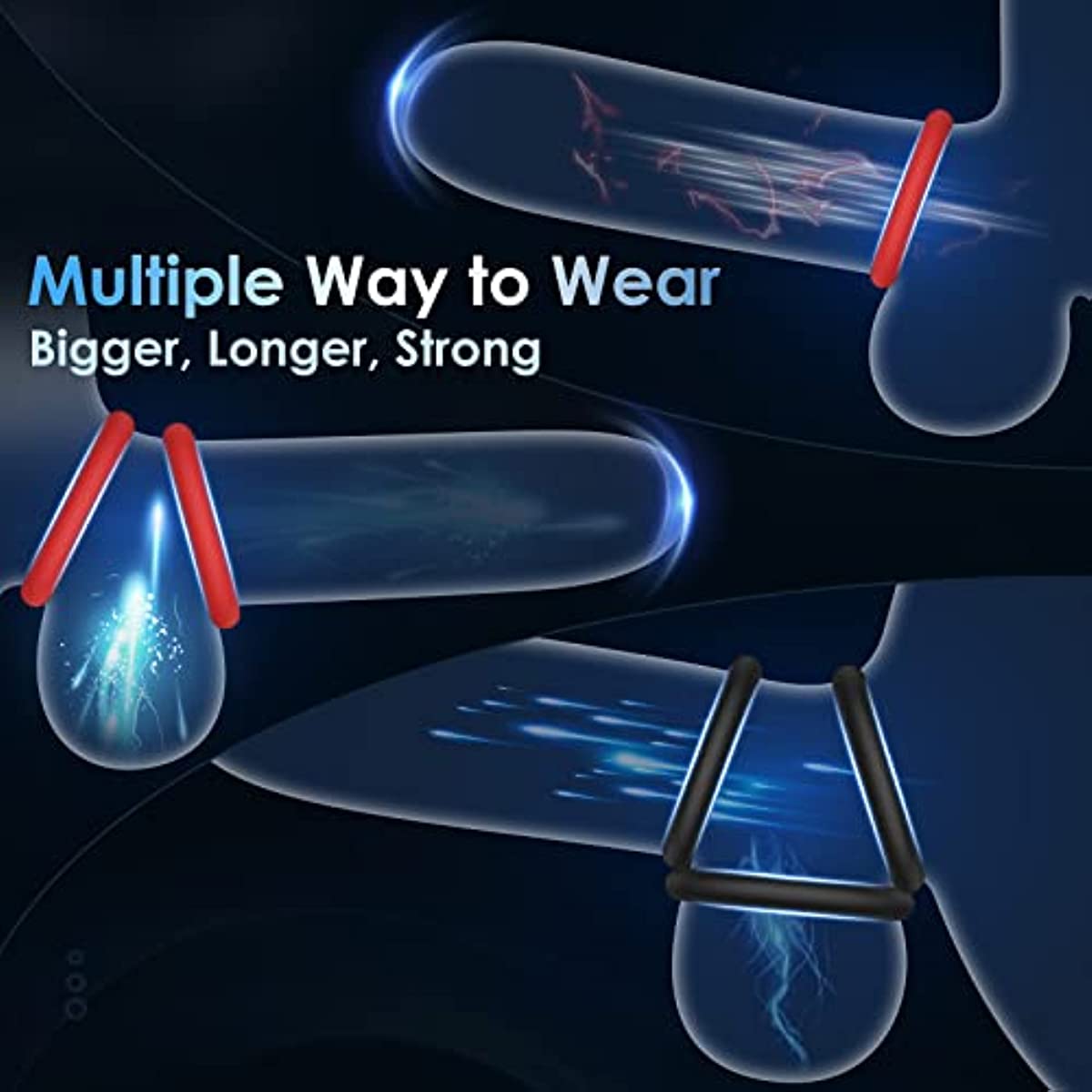 7 Different Sizes Soft Silicone Penis Ring with Vibration - detail view
