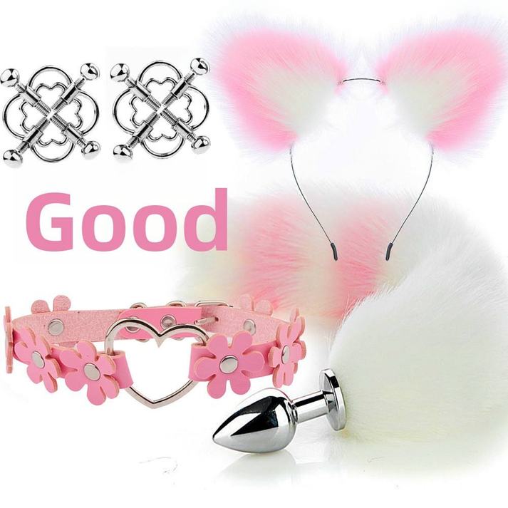Sexual Products SM Metal Tail Anal Plug Four-piece Set Flower Plum Blossom Pendant Clover Fox Tail — view 2