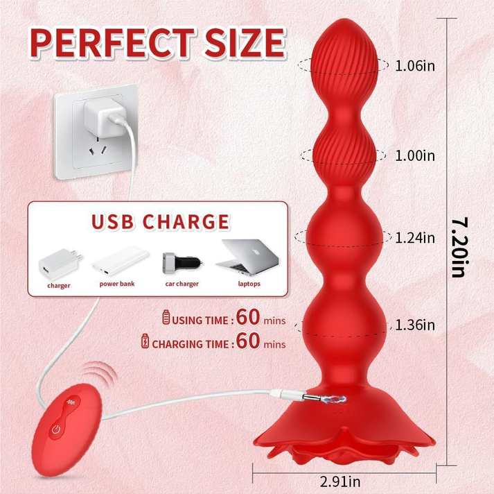 Rose Twisting Bead Pull Anal Vibrators - detail view