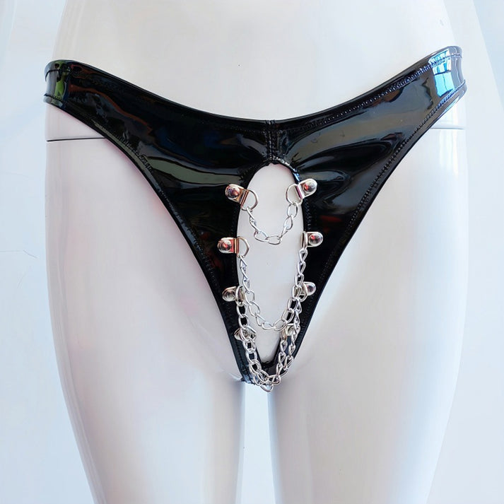 Open-Back Chain Patent Leather Lingerie — view 2