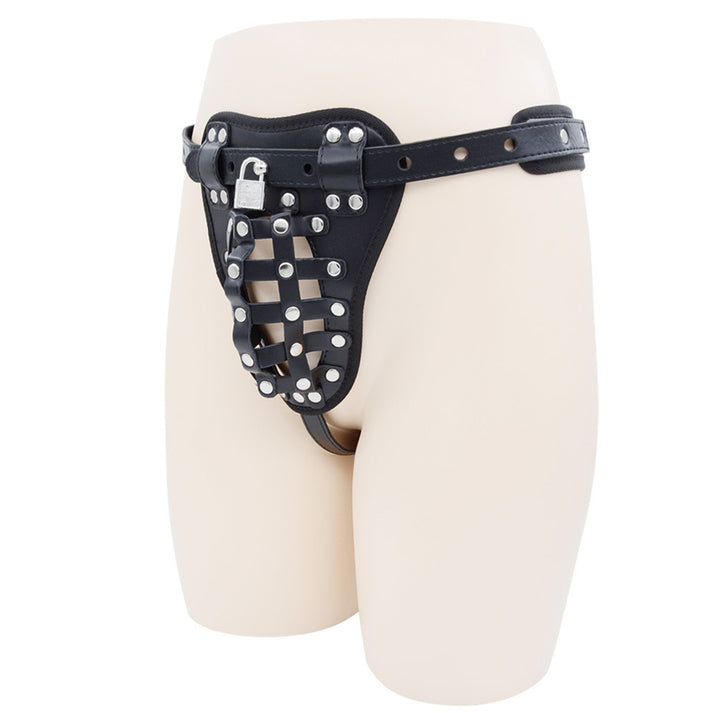 Lockable Leather Chastity Pouch with Strap — view 4