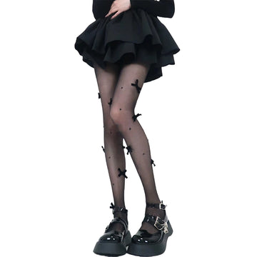 Pure Desire Velvet Bow Stockings Lolita Pearl Bow Tights Girl Style Stockings Ultra Thin