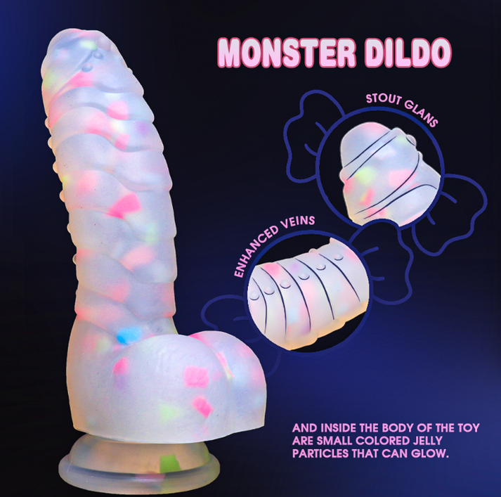 A caterpillar-shaped, colorful fluorescence dildos — view 2