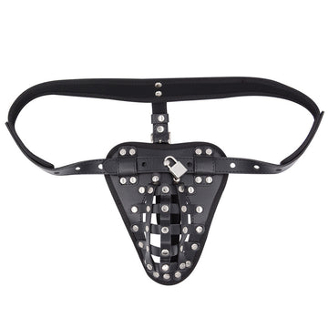 Lockable Leather Chastity Pouch with Strap