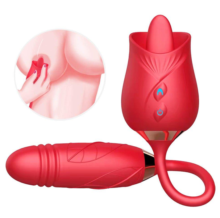Rose-shaped clitoral sucker with attached insertable dildo vibrator