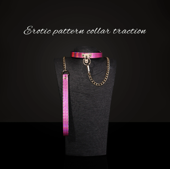 sm rose color patterned lustrous texture traction collar — view 2