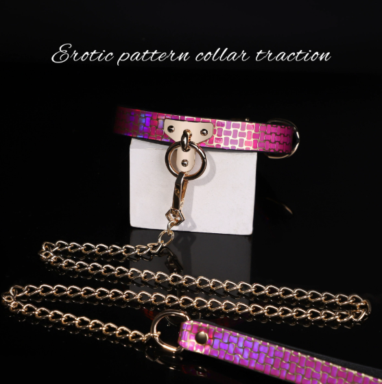 sm rose color patterned lustrous texture traction collar — view 4
