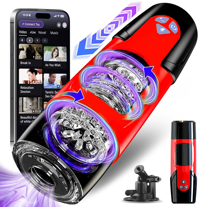 HANNIBAL Dark Knight 5 in 1 APP thrusting and rotating male masturbator in black design