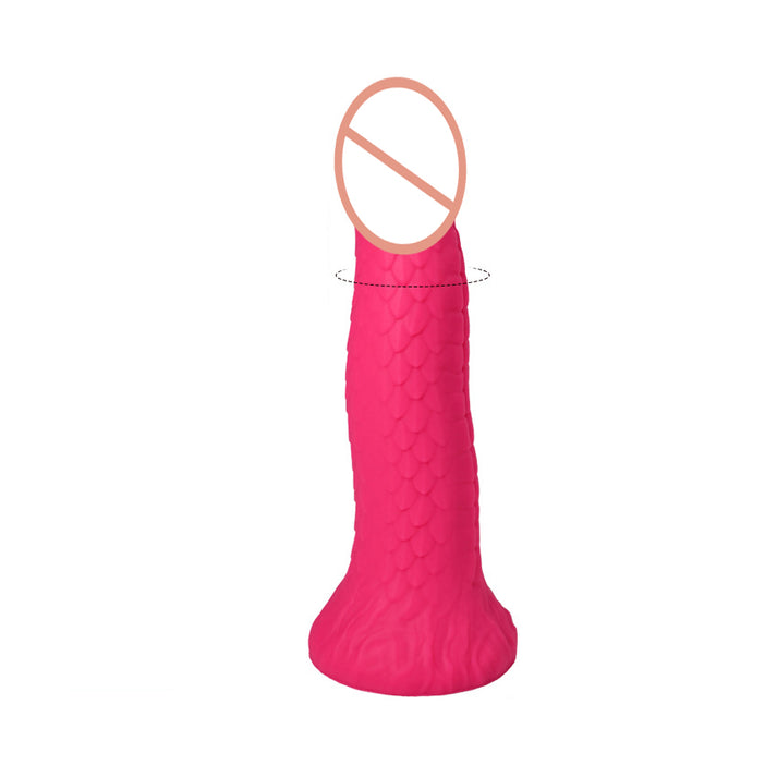 Liquid silicone dildo vibrator with raised scale texture along the shaft