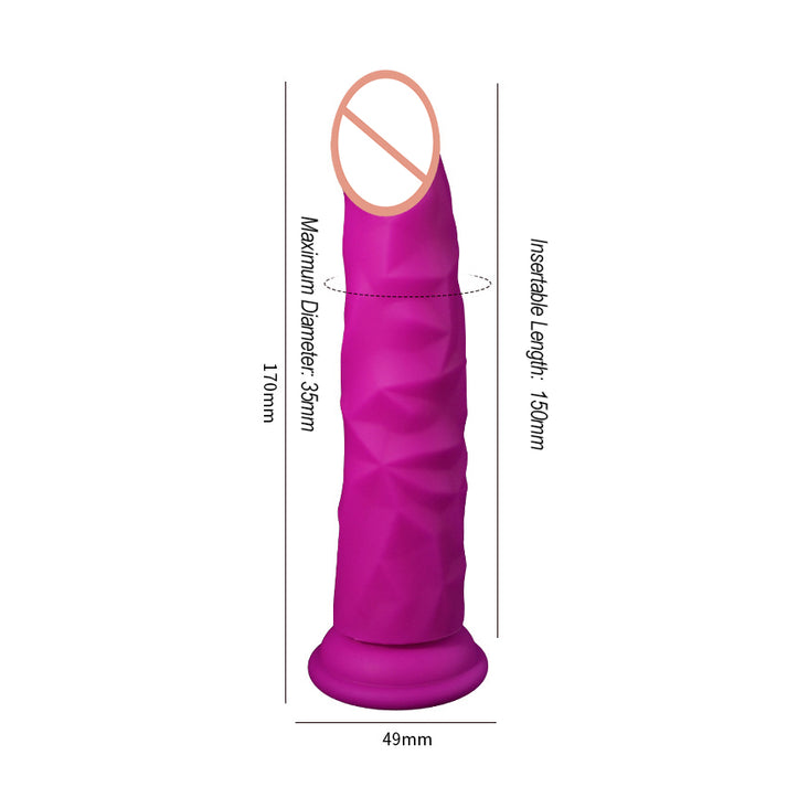 Liquid silicone dildo vibrator with diamond texture and a suction-cup base