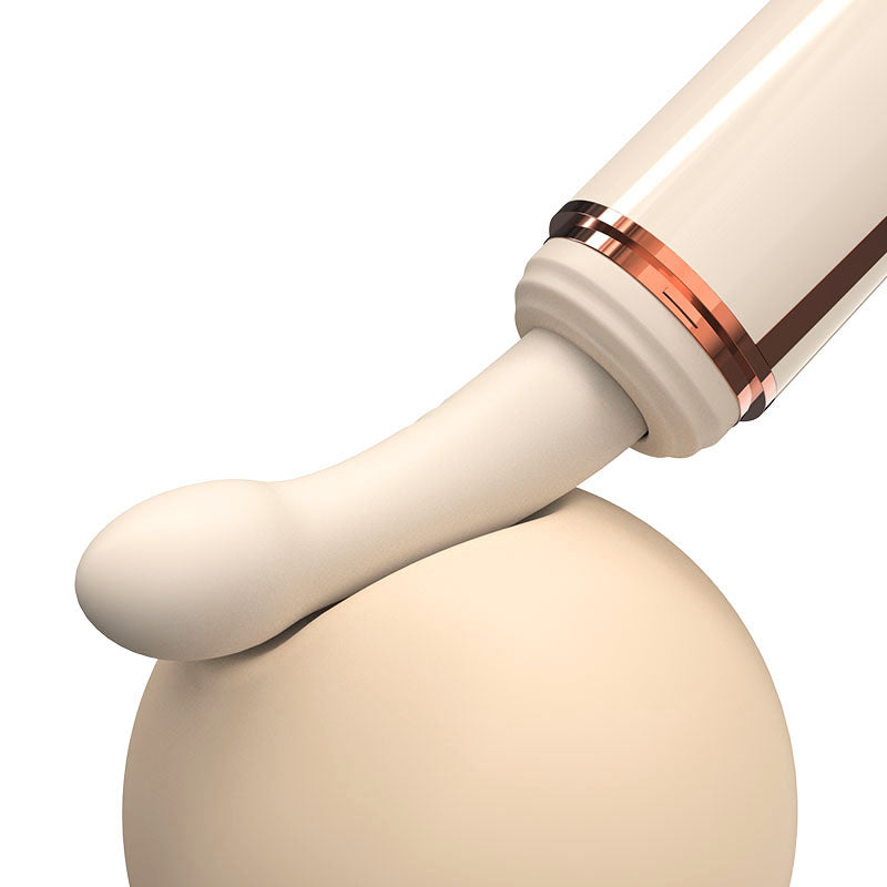 HeatedG thrusting head close-up — rounded tip and curved shaft detail for targeted G-spot pressure