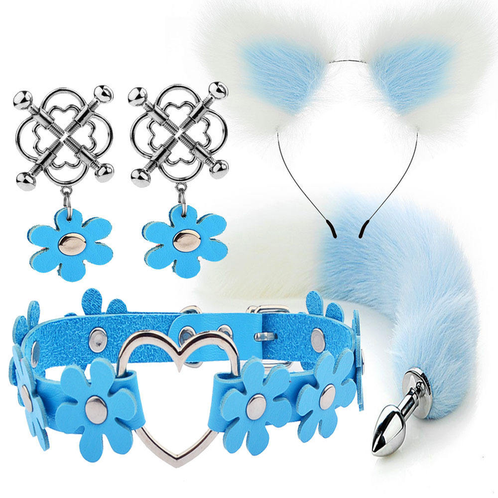 Sexual Products SM Metal Tail Anal Plug Four-piece Set Flower Plum Blossom Pendant Clover Fox Tail — view 4