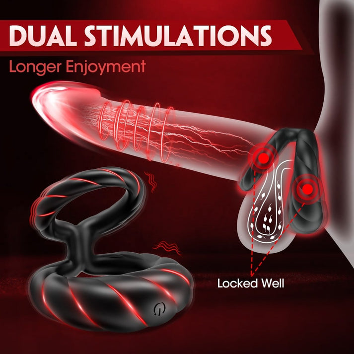 Adult Double Penis Ring Vibrator Cock Ring with 10 - gallery image