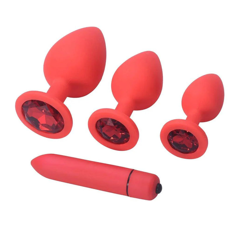 Tapered silicone butt plug with bullet vibrator and flared base