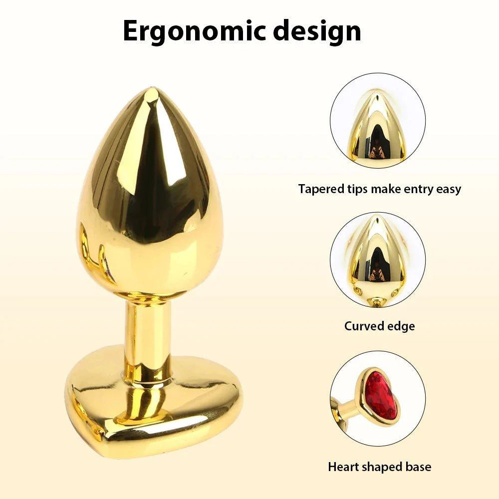 Anal Plug Female Sex toy 3 Sizes Mini Heart Hip Stimulator Smaller Gold-plated Metal Anal Plug Adult Sex Toy - Seductiva