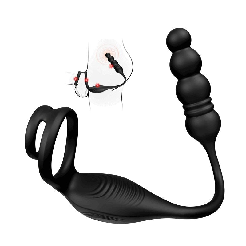 Archie4 vibrating anal plug with perineum massager arm and two attached cock rings