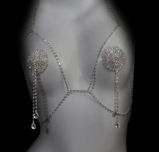 Super flash rhinestone bra chain nipple sticker — view 2