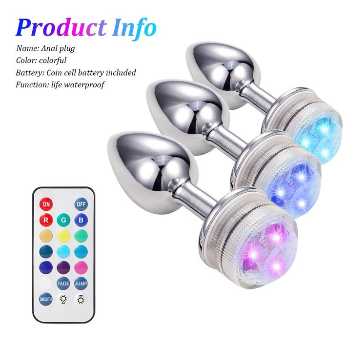 Wireless Remote Control Metal Luminous Anal Plug Prostate Massage Butt Plug with LED Anal Tail Sex Toy Adult Products — view 4