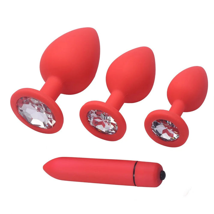 Silicone vibrating butt plug with tapered tip, bullet vibrator and flared base