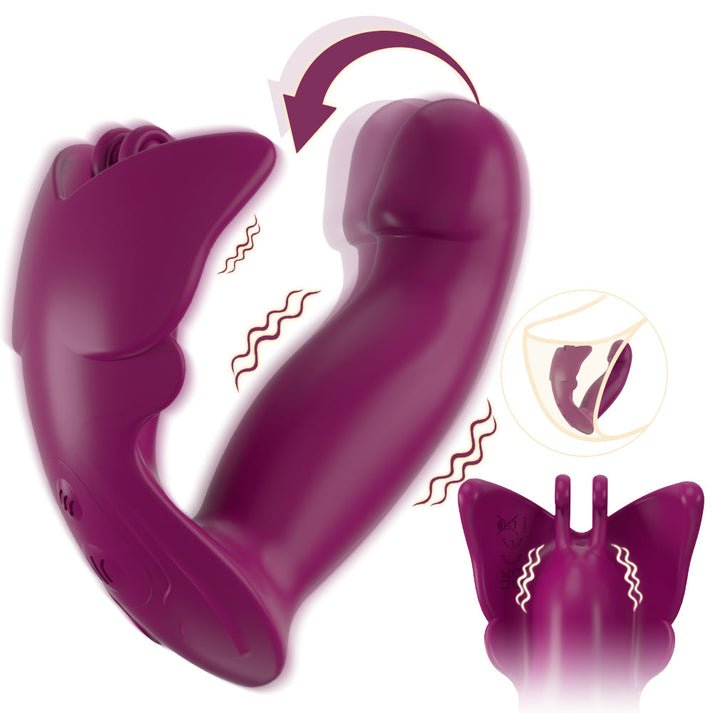 Butterfly-shaped wearable vibrator with insertable curved arm