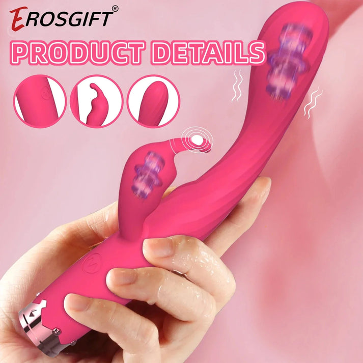 Silicone rabbit vibrator with a G-spot shaft and a clitoral stimulator