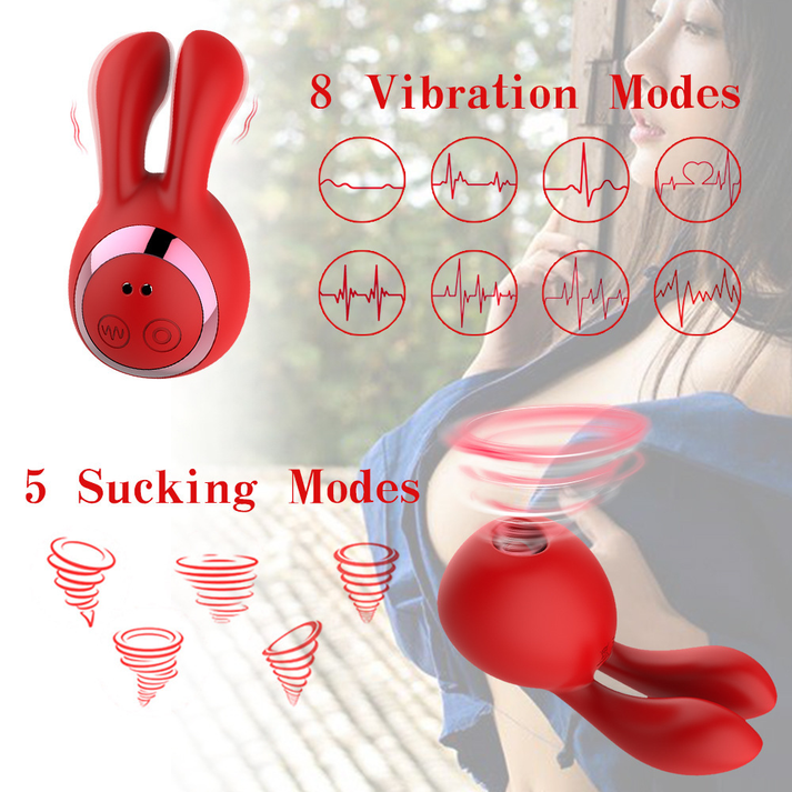 Silicone Rabbit Vibrator with Dual Sucking and Vibrating - detail view