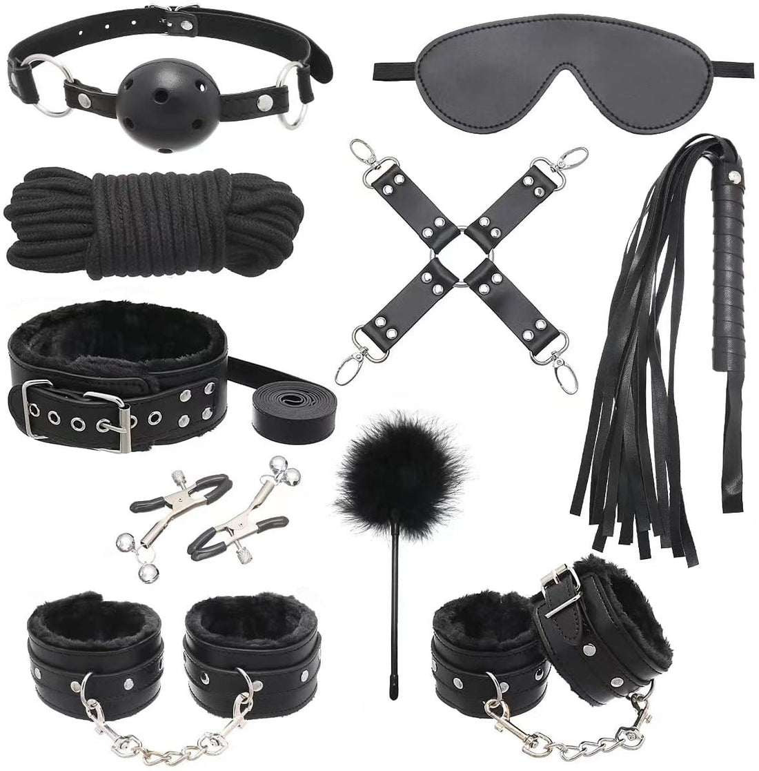 Bondage Leather and Faux Fur 10 - Piece & 11 - Piece Set - detail view