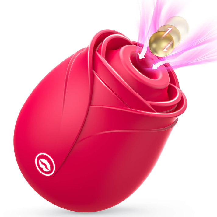 Rose-shaped silicone suction vibrator with petal-lined opening