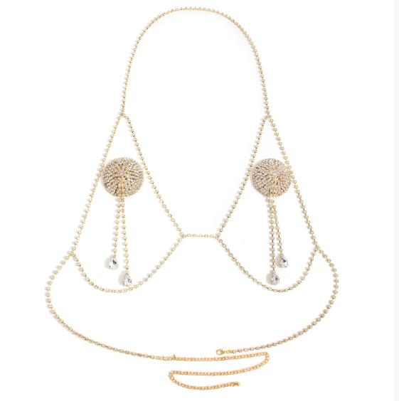 Super Flash Rhinestone Bra Chain Nipple Sticker - product image
