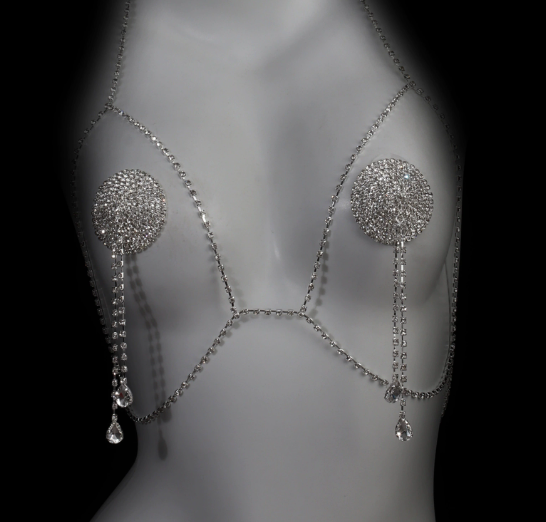 Super Flash Rhinestone Bra Chain Nipple Sticker - detail view